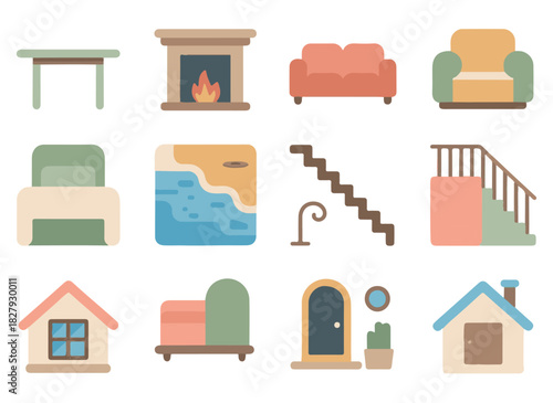 Modern Home Essentials Icon Set – Clean & Minimal Interior & Furniture Illustrations