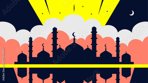 Ramadan Kareem Background Islamic lanterns glowing
moon and star crescent
