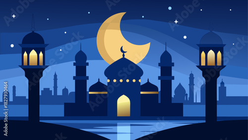 Ramadan Kareem Background Islamic lanterns glowing
moon and star crescent
