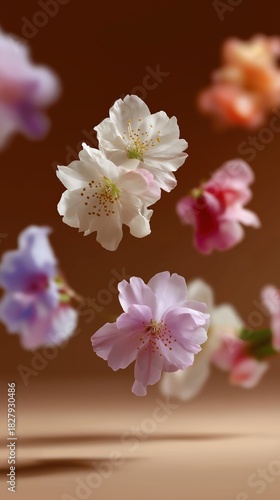 Delicate sakura blossoms against a soft brown background