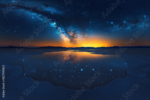 Vast Salt Flats Reflecting a Starlit Sky A mirror-like expanse where heavens meet Earth in stunning clarity