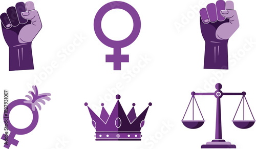 Empowering symbols of female strength, equality, and royalty in purple.