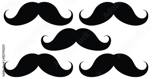 Mustache silhouette vector, set of moustache shapes, vintage and modern styles, facial hair design,