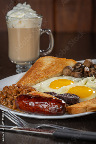 Full English breakfast with Irish coffee.