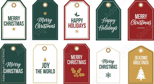 Festive holiday gift tags with warm seasonal greetings for Christmas and New Year celebrations