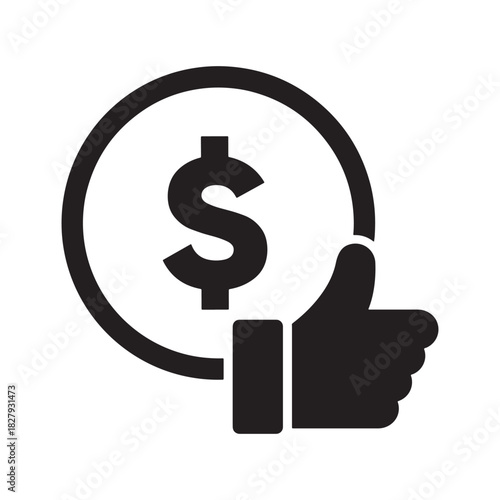 Financial Approval Icon. Dollar sign in a circular arrow with a thumbs-up symbol representing positive transactions, currency flow, and economic endorsement.