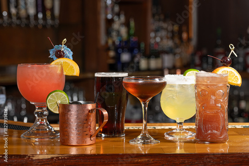 A selection of cocktails and beer.