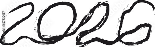 Bold, Brushstroke Style "2026" Text on White Background