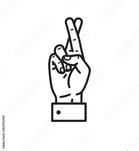 Fingers Crossed Icon. Stylized hand gesture symbolizing hope, luck, positive expectation, and wish fulfillment. Vector for good fortune.