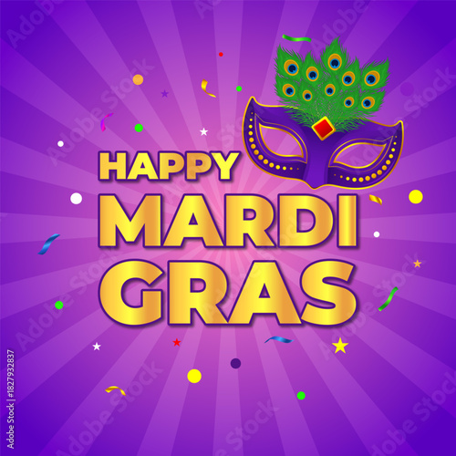 Vector illustration of Happy Mardi Gras social media template