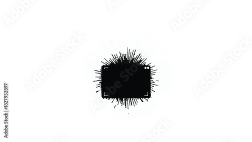 Abstract representation of a black object radiating energy or magnetism against a white background.