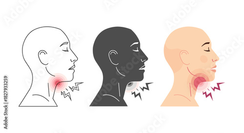 Illustration of a person with a sore throat isolated on white background concept of pain, illness, disease, infection, and health problem medical vector