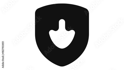 Black shield icon with downward hand-like shape, symbolizing support, assistance, protection, and security services.