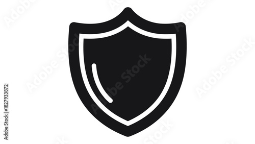 Black shield icon with sleek lines representing security, protection, and inclusive safety for various digital applicati