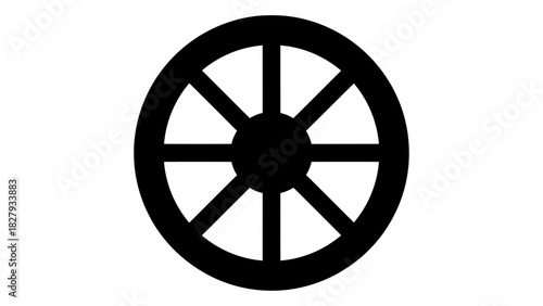 Black wheel symbol icon representing movement, progress, and accessibility support, isolated on a white background.