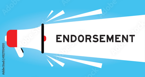 Color megaphone icon with word endorsement in white banner on blue background