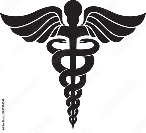 Gold caduceus medical symbol icon illustration for healthcare and pharmacy