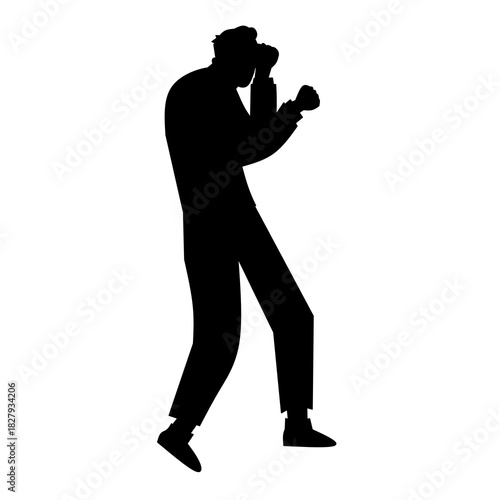 Martial Artist Silhouette in Defensive Guard Pose for Training Use