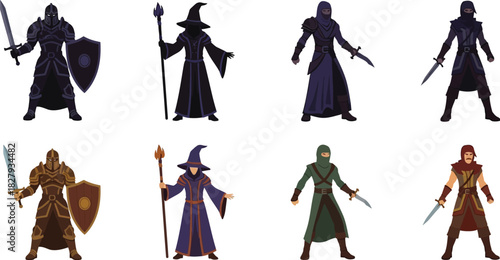Diverse fantasy warriors and mages ready for adventure, illustration
