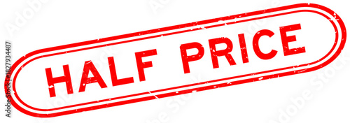 Grunge red half price word rubber seal stamp on white background