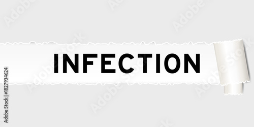 Ripped gray paper background that have word infection under torn part