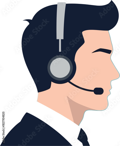 Professional male customer service representative wearing headset, ready to assist clients