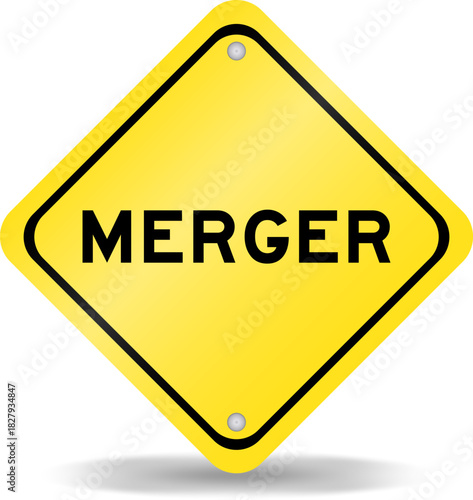 Yellow color transportation sign with word merger on white background
