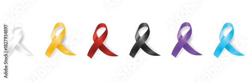 Colorful awareness ribbon set for support and causes.