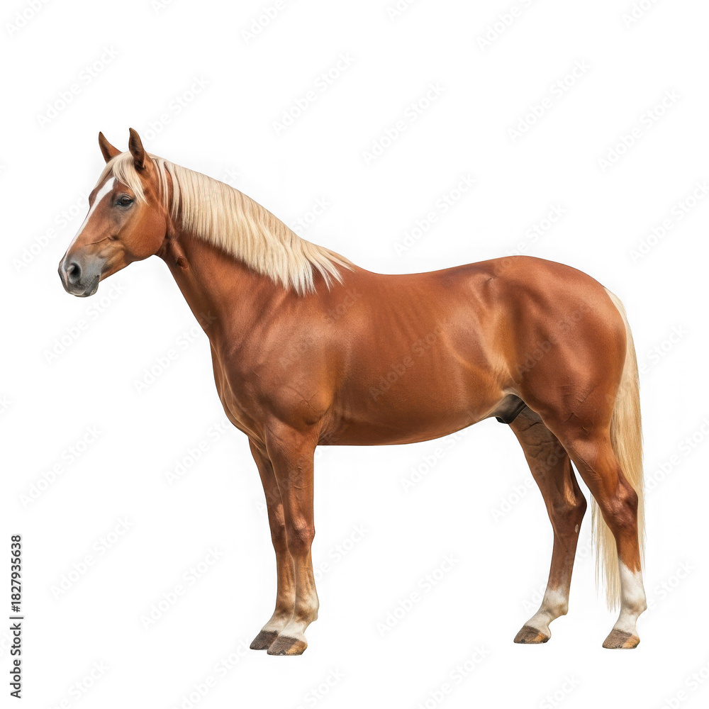 Obraz premium 3d palomino horse standing profile isolated on transparent background