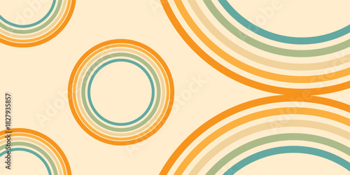 Abstract background of rainbow groovy Wavy Lines design in 1970s Hippie Retro style. Vector pattern ready to use for cloth, textile, wrap and other.