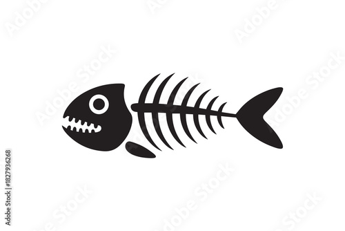 Fish Bone Silhouette Vector Icon Dead Fish Skeleton Black Illustration