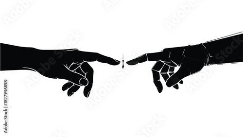 Human and robot hands reaching out to touch, symbolizing connection and future technology