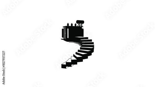Abstract spiral staircase leading upwards in a minimalist black and white design.