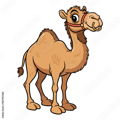 Cartoon Camel, A friendly cartoon camel stands proudly, a cheerful representation of desert wildlife, exuding warmth and charm.