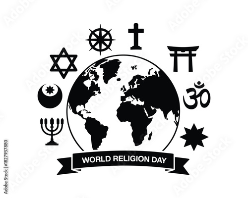 World Religion Day illustration with religious symbols 