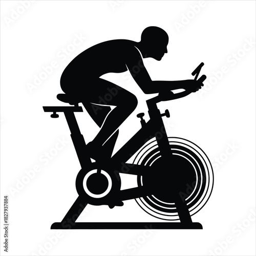 Indoor Cycling Silhouette Vector Stationary Exercise Bike Fitness Training Spinning Class Workout Cardio Cycle Gym Equipment Activity Sport Exercise Athlete