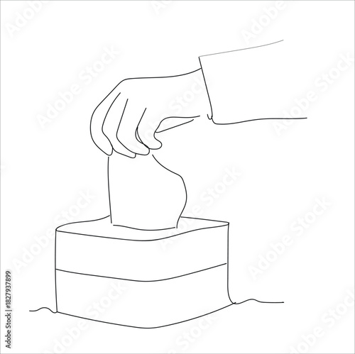taking tissue from the box. line art