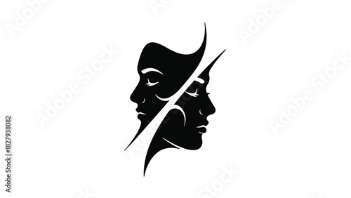 Symbolic split profile of a woman's face representing duality and inner conflict