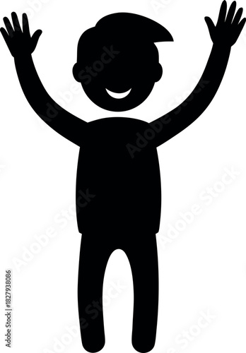Smiling High-Five Silhouette with Raised Arms and Side-Part Hairstyle