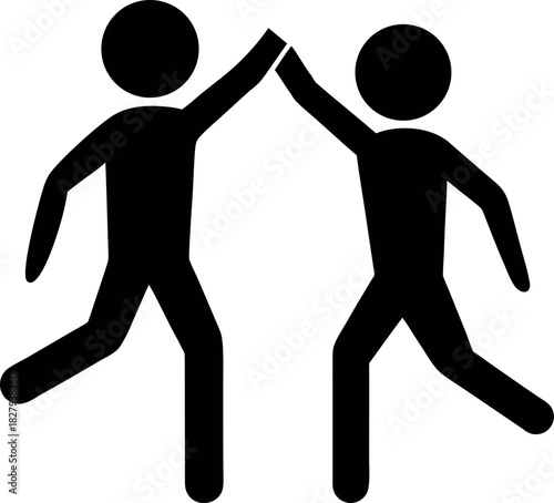 Stick Figure High-Five Silhouette with Raised Arms and Dynamic Celebration Pose