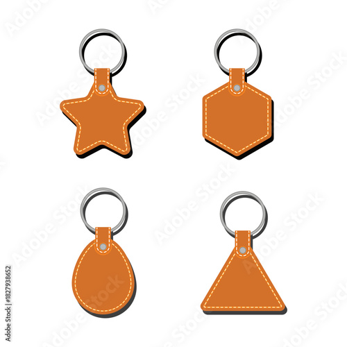 Leather Keychains in Various Shapes with Stitching Detail
