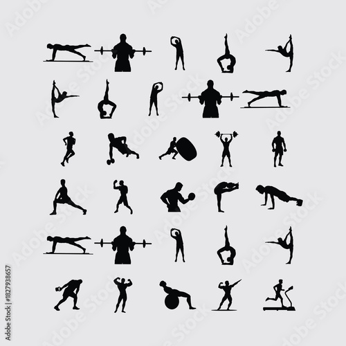 Fitness and Exercise Silhouettes Collection for Workout and Sport Activities