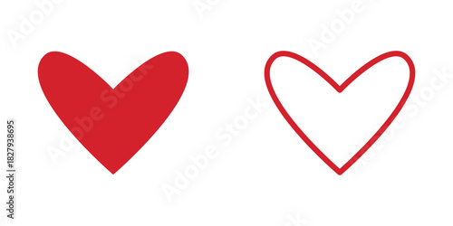 Whimsical red heart icon vector illustration design. Solid and outline version.