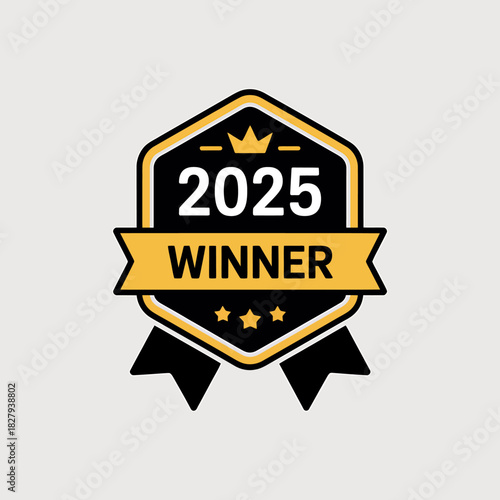 Golden black 2025 winner badge icon with stars and crown symbol