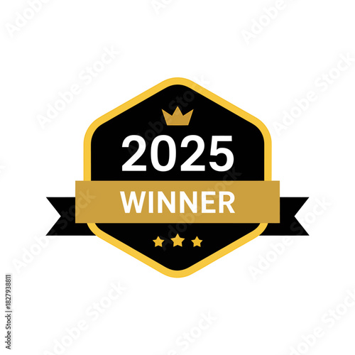 2025 winner badge icon with crown and stars on white background