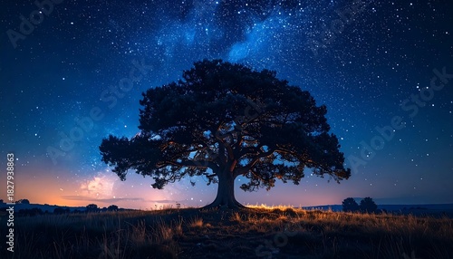 Majestic tree under a starlit sky