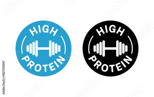 High protein icon with dumbbell for fitness, nutrition, and diet