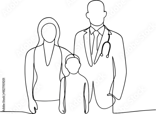 Family doctor single line art drawing illustration