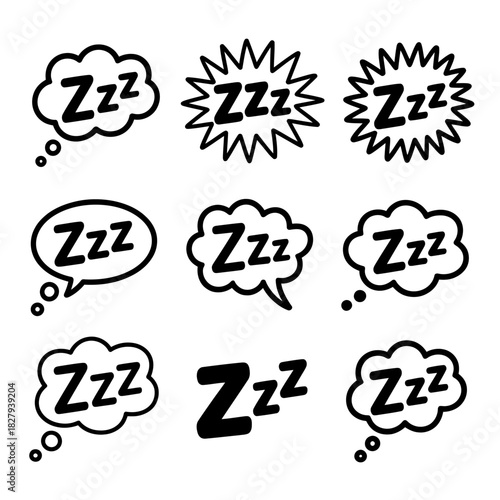 Zzz sleep icon set. comic sound effect bubbles. dream symbols