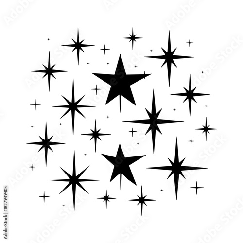 Starry night design featuring various star shapes and patterns in a minimalistic style